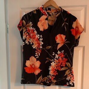 Floral Print Women's Blouse in Black and Red